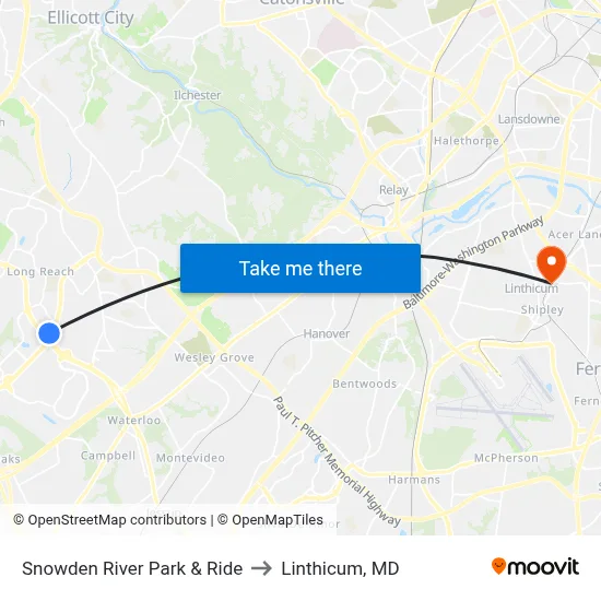 Snowden River Park & Ride to Linthicum, MD map