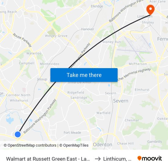 Walmart at Russett Green East - Laurel to Linthicum, MD map