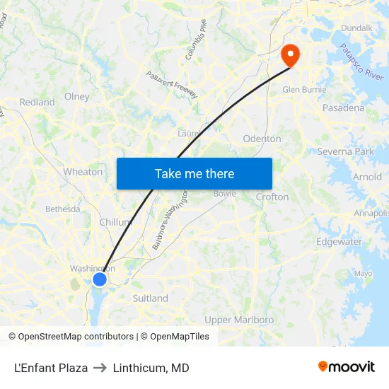 L'Enfant Plaza to Linthicum, MD map