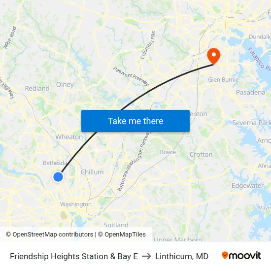 Friendship Heights Station & Bay E to Linthicum, MD map