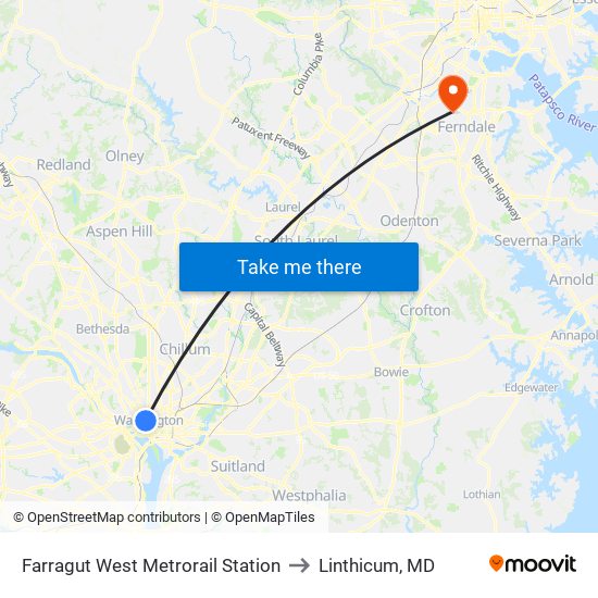 Farragut West  Metrorail Station to Linthicum, MD map