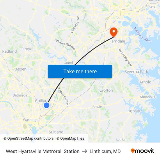 West Hyattsville Metrorail Station to Linthicum, MD map