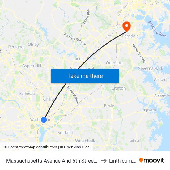 Massachusetts Avenue And 5th Street NW (Eb) to Linthicum, MD map