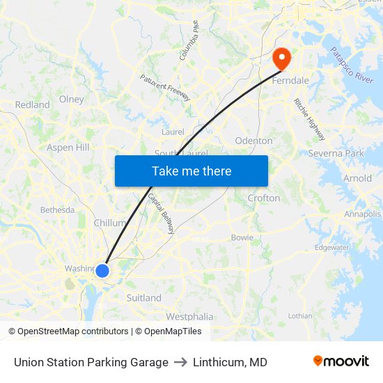 Union Station Parking Garage to Linthicum, MD map