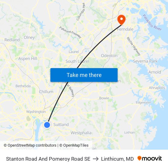 Stanton Road And Pomeroy Road SE to Linthicum, MD map