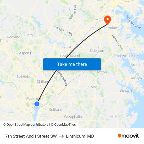 7th Street And I Street SW to Linthicum, MD map