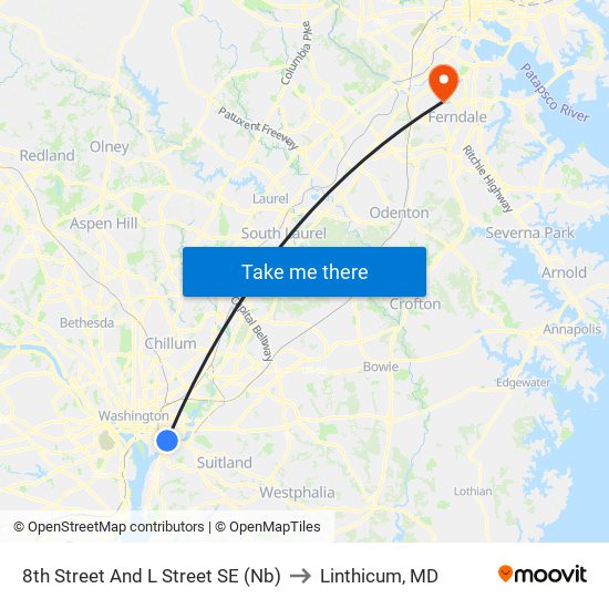 8th Street And L Street SE (Nb) to Linthicum, MD map