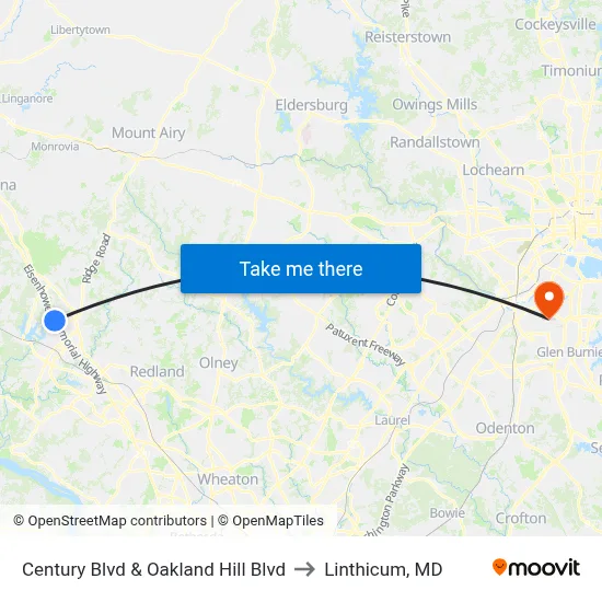 Century Blvd & Oakland Hill Blvd to Linthicum, MD map