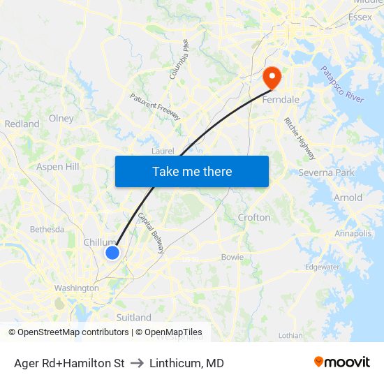 Ager Rd+Hamilton St to Linthicum, MD map