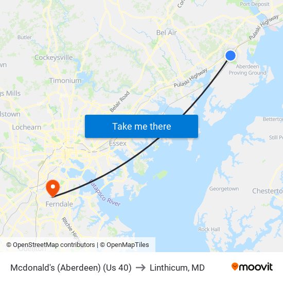 Mcdonald's (Aberdeen) (Us 40) to Linthicum, MD map