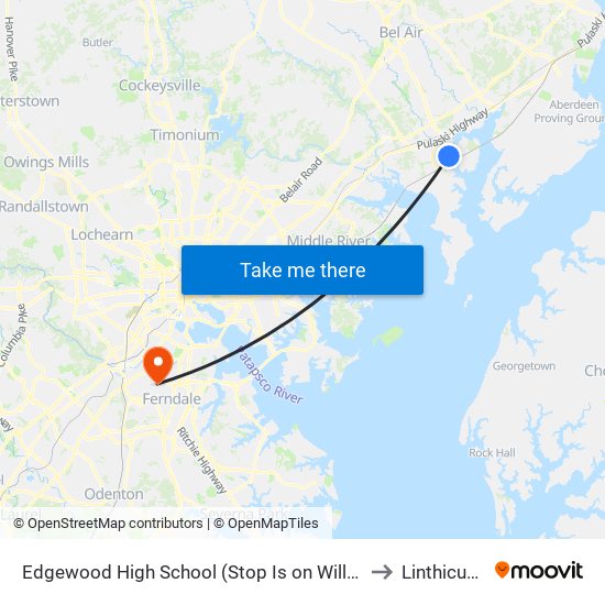 Edgewood High School (Stop Is on Willoughby Beach Rd) to Linthicum, MD map