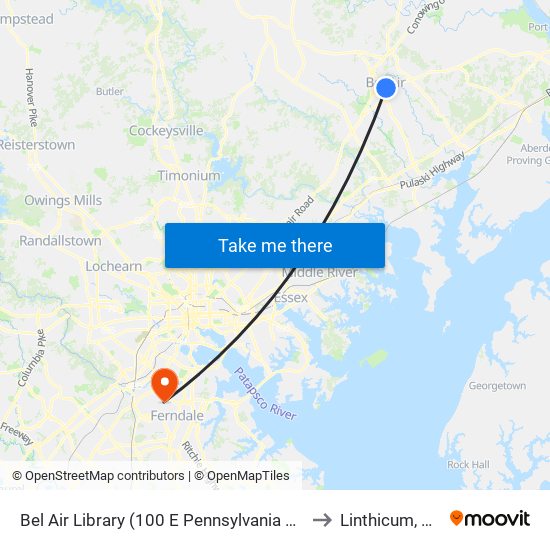 Bel Air Library (100 E Pennsylvania Ave) to Linthicum, MD map