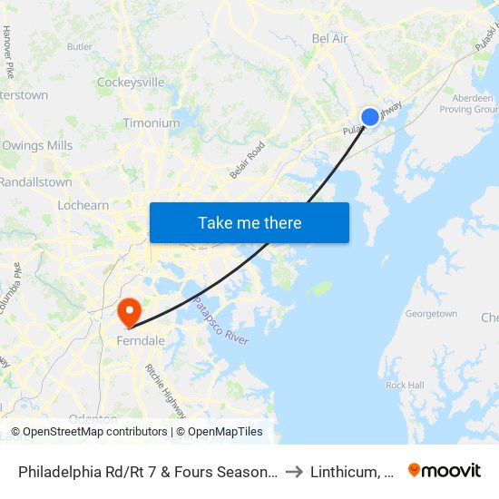 Philadelphia Rd/Rt 7 & Fours Seasons Dr to Linthicum, MD map
