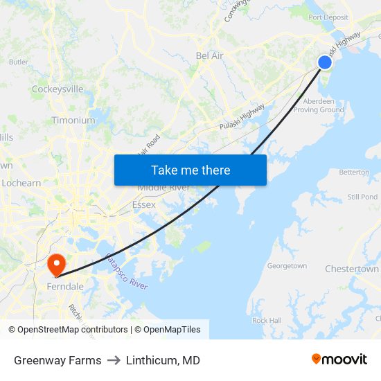 Greenway Farms to Linthicum, MD map