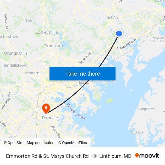 Emmorton Rd & St. Marys Church Rd to Linthicum, MD map