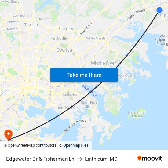 Edgewater Dr & Fisherman Ln to Linthicum, MD map