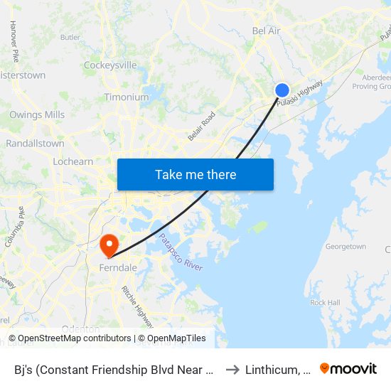 Bj's (Constant Friendship Blvd Near Circle) to Linthicum, MD map