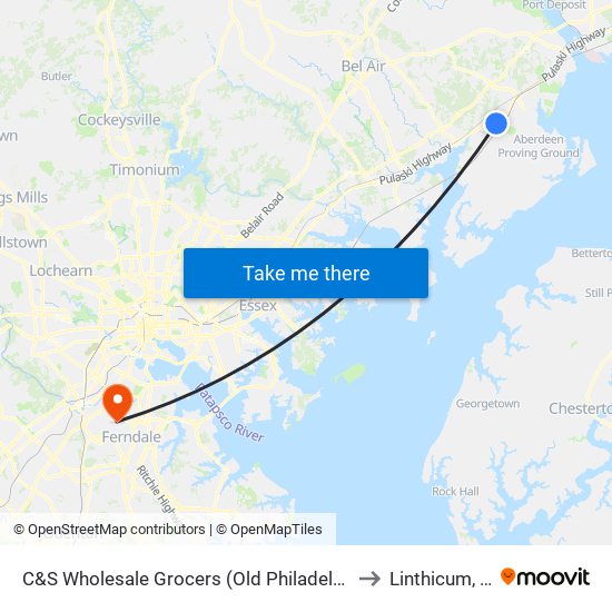 C&S Wholesale Grocers (Old Philadelphia Rd) to Linthicum, MD map