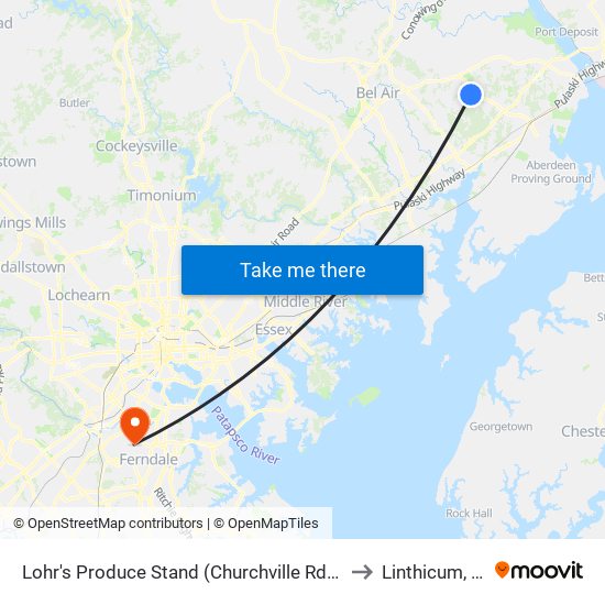 Lohr's Produce Stand (Churchville Rd/Rt 22) to Linthicum, MD map