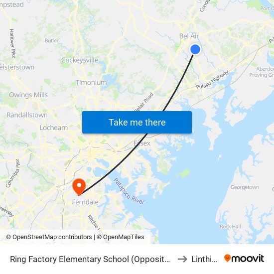 Ring Factory Elementary School (Opposite Emmorton Rd/Rt 924 & Lexington Rd) to Linthicum, MD map