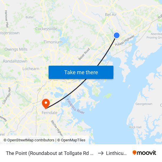 The Point (Roundabout at Tollgate Rd & Westover Ln) to Linthicum, MD map