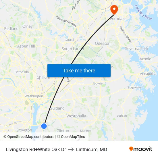 Livingston Rd+White Oak Dr to Linthicum, MD map