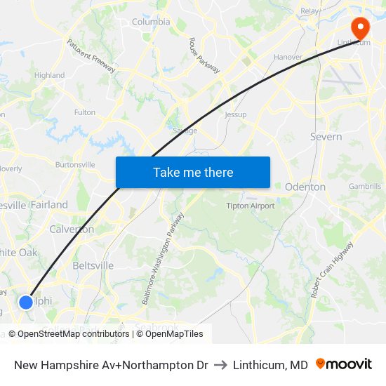 New Hampshire Av+Northampton Dr to Linthicum, MD map