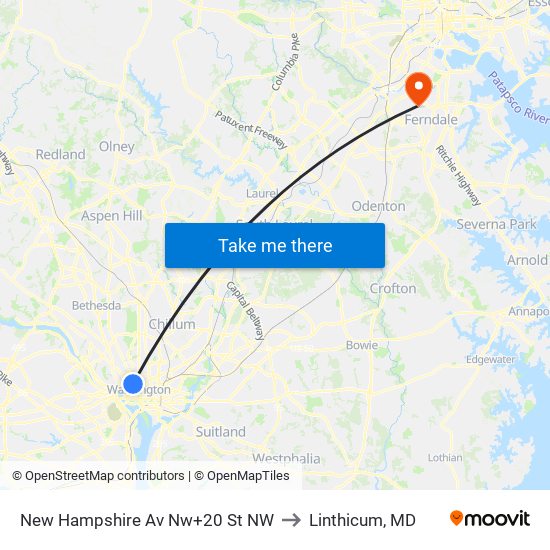 New Hampshire Av Nw+20 St NW to Linthicum, MD map