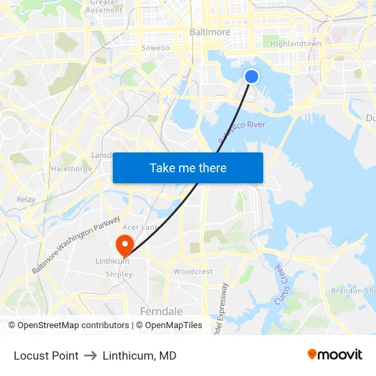 Locust Point to Linthicum, MD map
