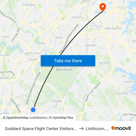 Goddard Space Flight Center Visitors Center to Linthicum, MD map