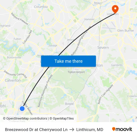 Breezewood Dr at Cherrywood Ln to Linthicum, MD map