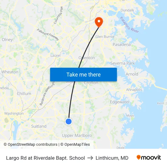 Largo Rd at Riverdale Bapt. School to Linthicum, MD map
