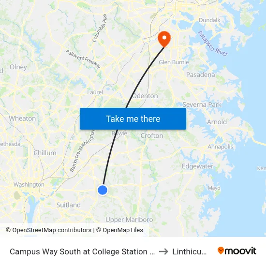 Campus Way South at College Station Drive (Pgcc) to Linthicum, MD map