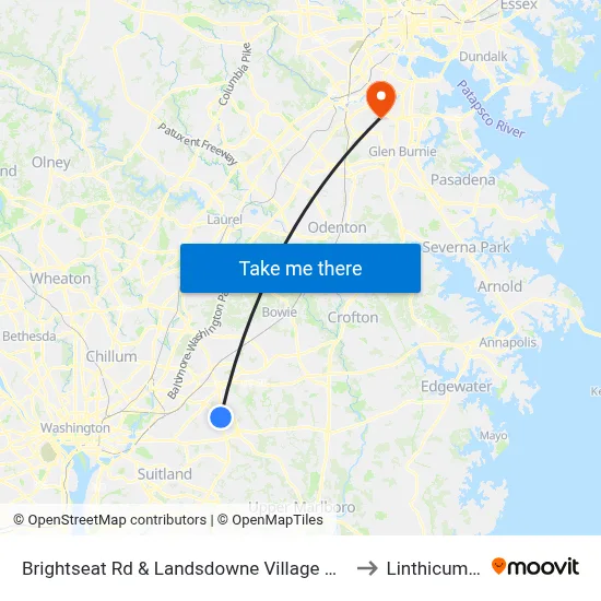 Brightseat Rd & Landsdowne Village Apartments to Linthicum, MD map