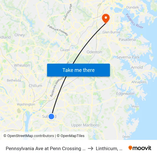 Pennsylvania Ave at Penn Crossing Dr to Linthicum, MD map