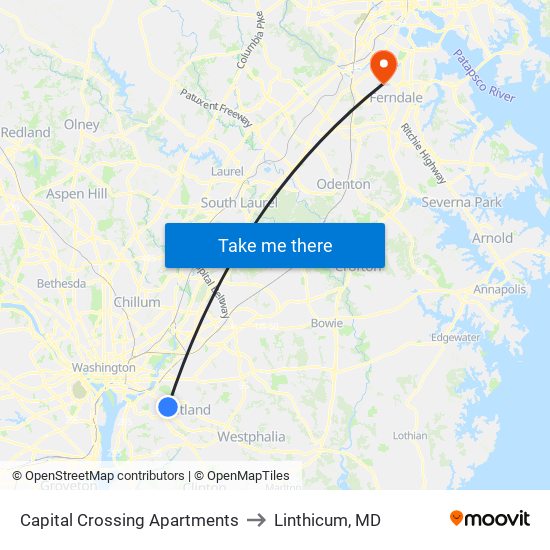 Capital Crossing Apartments to Linthicum, MD map