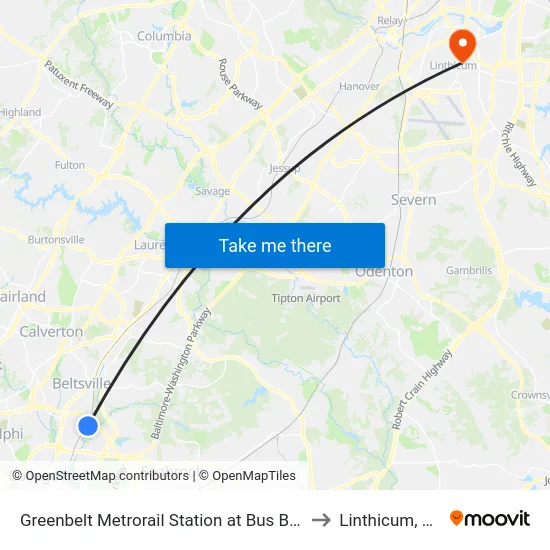 Greenbelt Metrorail Station at Bus Bay E to Linthicum, MD map
