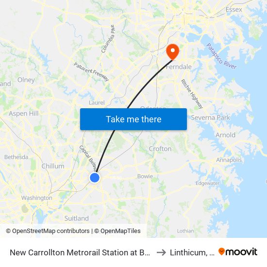 New Carrollton Metrorail Station at Bus Bay F to Linthicum, MD map