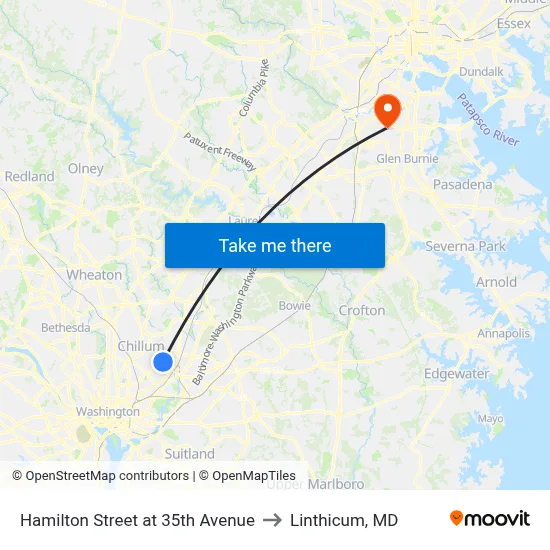 Hamilton Street at 35th Avenue to Linthicum, MD map