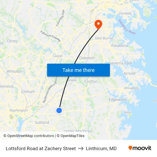 Lottsford Road at Zachery Street to Linthicum, MD map