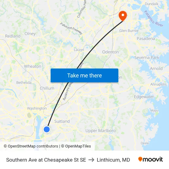 Southern Ave at Chesapeake St SE to Linthicum, MD map