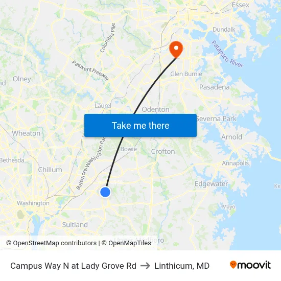 Campus Way N at Lady Grove Rd to Linthicum, MD map