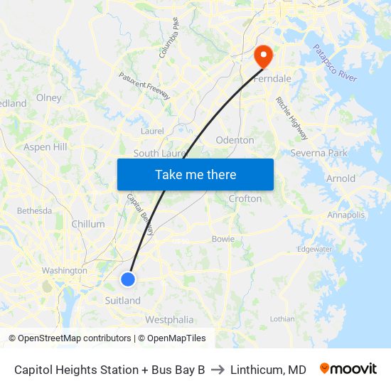 Capitol Heights Station + Bus Bay B to Linthicum, MD map