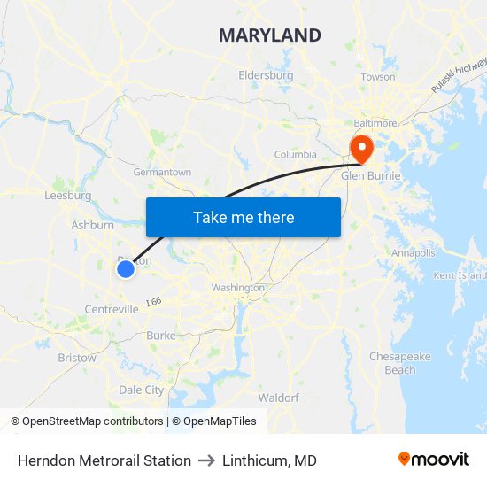 Herndon Metrorail Station to Linthicum, MD map
