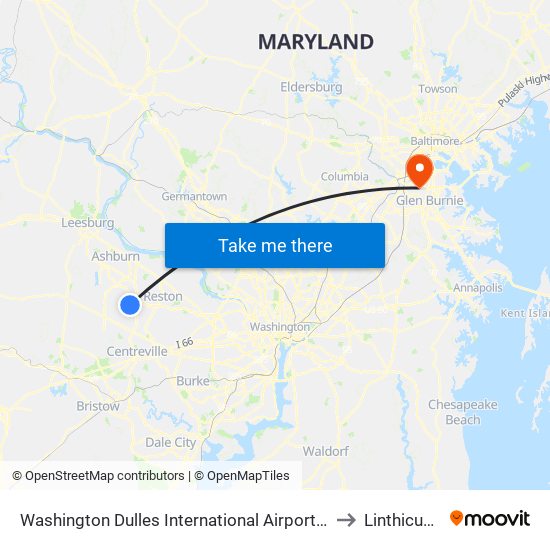 Washington Dulles International Airport Metrorail Station to Linthicum, MD map