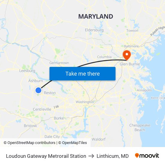 Loudoun Gateway Metrorail Station to Linthicum, MD map
