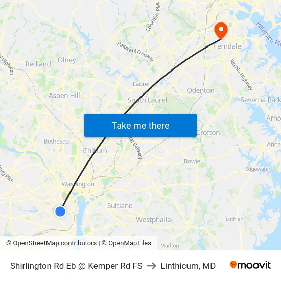 Shirlington Rd Eb @ Kemper Rd FS to Linthicum, MD map