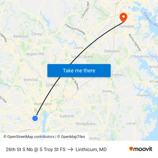 26th St S Nb @ S Troy St FS to Linthicum, MD map