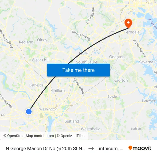 N George Mason Dr Nb @ 20th St N Ns to Linthicum, MD map