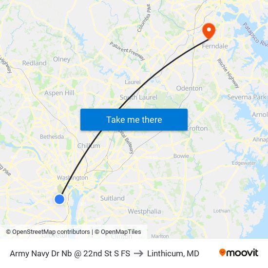 Army Navy Dr Nb @ 22nd St S FS to Linthicum, MD map